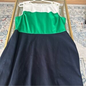 Tommy Hilfiger ColorBlock White Blue Green Zip Midi Dress